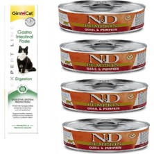 N&d Pumpkin 4 Adet Tahılsız Balkabağı Bıldırcın Kedi Yaş Mama 80 Gr+Gimcat Gastro 50 gr