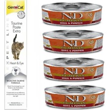 N&d Pumpkin 4 Adet Tahılsız Balkabağı Bıldırcın Kedi Yaş Mama 80 Gr+Gimcat Taurine 50 gr