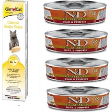 N&d Pumpkin 4 Adet Tahılsız Balkabağı Bıldırcın Kedi Yaş Mama 80 Gr+Gimcat Biotin 50 gr