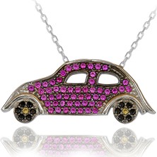 Kırmızı Taşlı Vos Vos Araba Gümüş Kolye