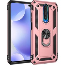 Case World Xiaomi Poco X2 Kapak Military Yüzüklü Stantlı Panzer Tank Kılıf - Rose Gold