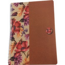 Keskin Color Uni Flowers A4 100 Yaprak Kareli Spiralli Plastik Kapak Çiçek Defter Kahverengi