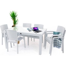 Bahex Violet 6 Kişilik 90X150 Camlı Rattan Desenli Masa Takımı 4 Renk Seçeneği