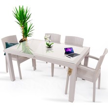 Bahex Violet Rattan Desenli 4 Kişilik 90X150 Camlı Bahçe Takımı