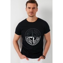 Buratti Baskılı Bisiklet Yaka % 100 Pamuk T Shirt Erkek T Shirt 541PUSULA