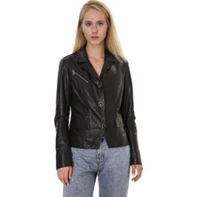 Franko Armondi Kadın Gerçek Deri Klasik Ceket Siyah BK-1564-19923 Fa4