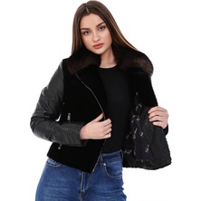 Franko Armondi Kadın Gerçek Deri Klasik Biker Ceket Siyah BK-930-20053 Fa5