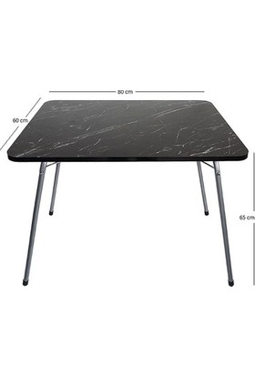 Marketonya 60X80 cm Siyah Granit Desenli Portatif Katlanır Masa Piknik Kamp Masası Bahçe Masası Kamp