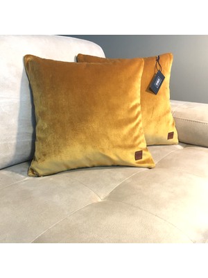 Arasta Design 2'li Kırlent Kılıfı Camel Sarı Düz Renk Kadife, 43X43 cm