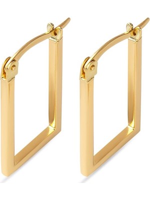 Bilezikci Taşsız 14 Ayar Altın Dikdörtgen Küpe