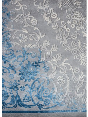 Nur Home Tekstil Mavi & Gri Motifli Süngerli Kadife Lastikli Halı Örtüsü