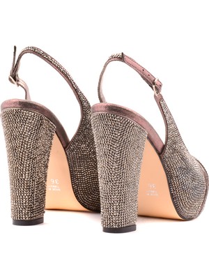 Derinet Platin Taşlı Kadın Topuklu Ayakkabı