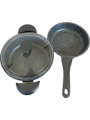 Thermoad Alüminyum Döküm 2'li Set 24CM Basık Tencere ve 24CM Tava /gri