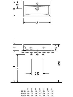 E.C.A Serel Tezgah Üstü Dikdörtgen Lavabo 35X40 cm 2041TXS110H