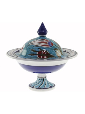 Otantik Çini Turkuaz Zemin Lale Dekorlu Şekerlik 21X30 Cm Dir