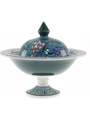 Otantik Çini Turkuaz Gece Bahçesi Dekorlu Şekerlik 21X30 Cm Dir