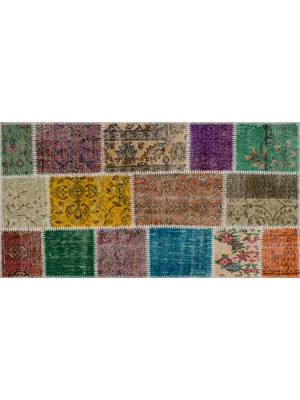 Sempati Halı Patchwork El Dokuma Eskitme Halı 80 x 150 cm 5570