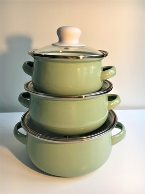 İnhouse Emaye 3'lü Mini Tencere Seti Mint