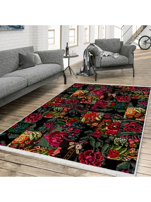 Makinede Yıkanabilen Leke Tutmaz Kolay Temizlenir Dokuma Taban Kumaş Üzerine Dijital Baskı Saçaklı Halı 160 x 230 cm