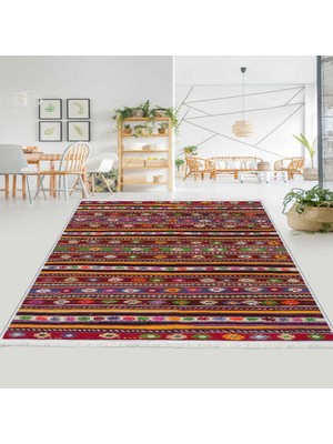 Makinede Yıkanabilen Leke Tutmaz Kolay Temizlenir Dokuma Taban Kumaş Üzerine Dijital Baskı Saçaklı Halı 80 x 140 cm