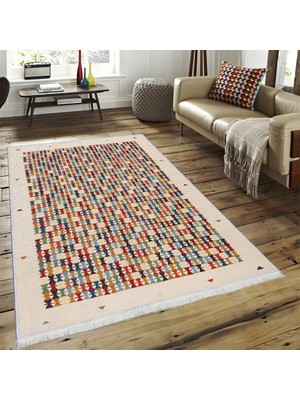 Makinede Yıkanabilen Leke Tutmaz Kolay Temizlenir Dokuma Taban Kumaş Üzerine Dijital Baskı Saçaklı Halı 80 x 140 cm