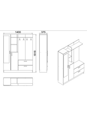 Yurudesign Wisdom Vestiyer Ayakkabılık Portmanto Aynalı Raf Beyaz