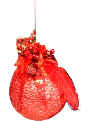 Event Party Store Yılbaşı Kırmızı Top Tekli  Pullu Asma Süs 20 cm