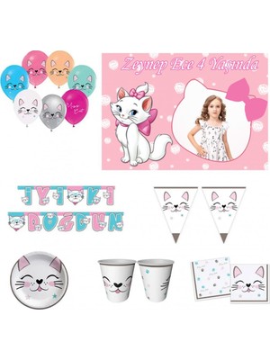 Hayaller Dükkanı 8 Kişilik Miss Cat Kız Parti Malzemeleri Doğum Günü Süsleri Afiş Li