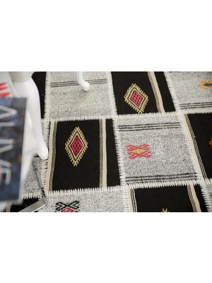 Madalyon Patchwork El Dokuma Antik Anadolu Kilim Kendir Tac Mahal