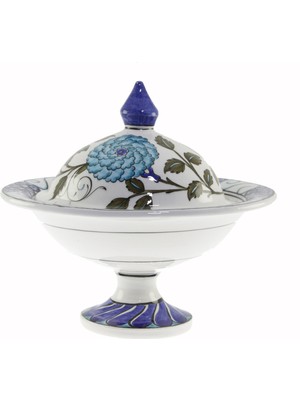 Otantik Çini Turkuaz Iznik Narçiçeği Dekorlu Şekerlik 21X30 cm Dir