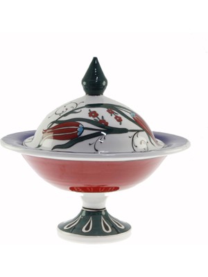 Otantik Çini Iznik Lale Bahçesi Dekorlu Şekerlik 21X30 cm Dir