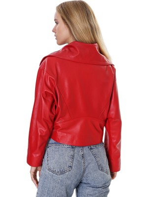 Franko Armondi Kadın Gerçek Deri Spor Oversize Mont Kırmızı BK-1568 - 19948 Fa4