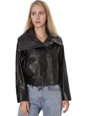 Franko Armondi Kadın Gerçek Deri Spor Oversize Mont Siyah BK-1568-19947 Fa4