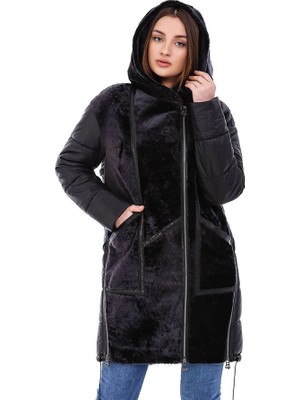 Franko Armondi Kadın Gerçek Deri  ve Su Geçirmez Kumaş Klasik Luxury Kaban Siyah BKU-1615-20079 Fa5