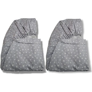 Bebek Özel Yıldızlı Gri  Pamuklu Bebek Çocuk Lastikli Çarşaf 70 x 110 cm 2 Adet