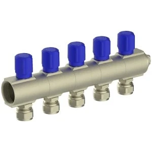 Kendinden Vanalı Kollektör 6 Ağız Mavi (Pirinç)