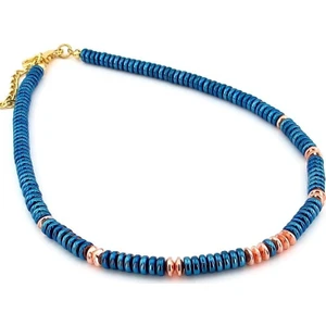 Mavi Bronz Hematit Doğal Taş Kadın Zincir Kolye Q0306