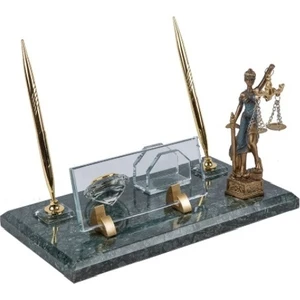 İsme Özel Yeşil Mermer Set Adalet Themis Heykelli Avukatlar İçin Doğal Dekoratif Mermer Kristal Cam Masa İsimliği