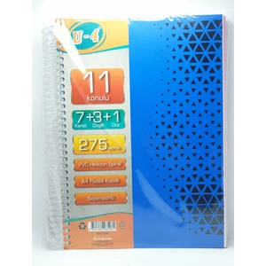 7+3+1 Bölümlü 275 Yaprak A4 Sipralli Ayraçlı Defter 7 Kareli 3 Çizgili 1 Çizgisiz Çoklu Defter