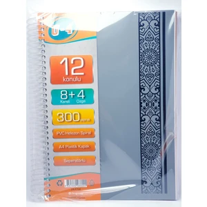 8+4 Bölümlü 300 Yaprak A4 Sipralli Ayraçlı Defter 8 Kareli 4 Çizgili Çoklu Defter