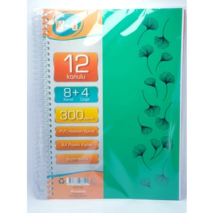 8+4 Bölümlü 300 Yaprak A4 Sipralli Ayraçlı Defter 8 Kareli 4 Çizgili Çoklu Defter
