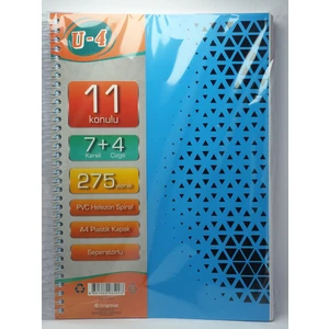 7+4 Bölümlü 275 Yaprak A4 Sipralli Ayraçlı Defter 7 Kareli 4 Çizgili Çoklu Defter