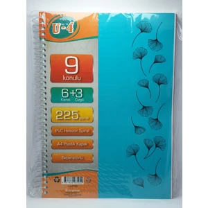 6+3 Bölümlü 225 Yaprak A4 Sipralli Ayraçlı Defter 6 Kareli 3 Çizgili Çoklu Defter