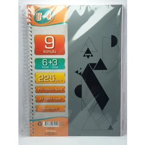 6+3 Bölümlü 225 Yaprak A4 Sipralli Ayraçlı Defter 6 Kareli 3 Çizgili Çoklu Defter