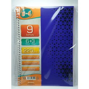 6+3 Bölümlü 225 Yaprak A4 Sipralli Ayraçlı Defter 6 Kareli 3 Çizgili Çoklu Defter