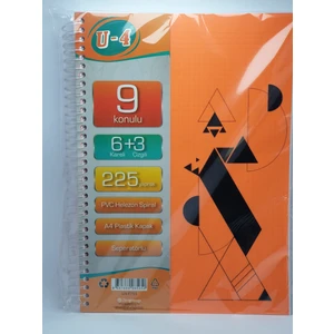 6+3 Bölümlü 225 Yaprak A4 Sipralli Ayraçlı Defter 6 Kareli 3 Çizgili Çoklu Defter