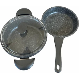 Alüminyum Döküm 2'li Set 24CM Basık Tencere ve 24CM Tava /gri