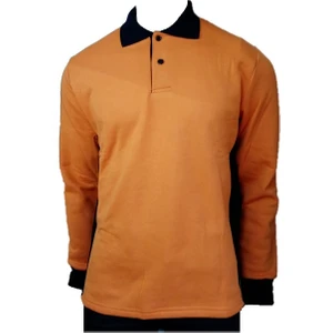 3 Iplik Turuncu Lacivert Polo YAka Uzun Kollu Sweatshirt