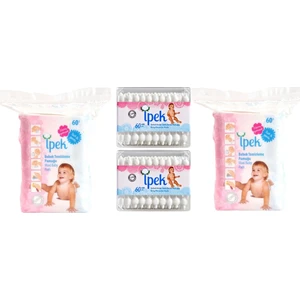 Ipek Maxi Bebek Temizleme Pamuğu 60'lı 2x + Ipek Bebek Kulak Temizleme Çubuğu 60'lı 2x