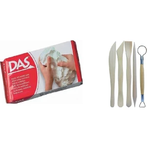 Das Beyaz Seramik Kili 500 Gr+  Modelaj Kalemi Ebeşuar 5 Li Ahşap Set